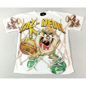 Vintage Apple Pie Taz Devil Shirt Mens Large White Looney Tunes NBA Basketball